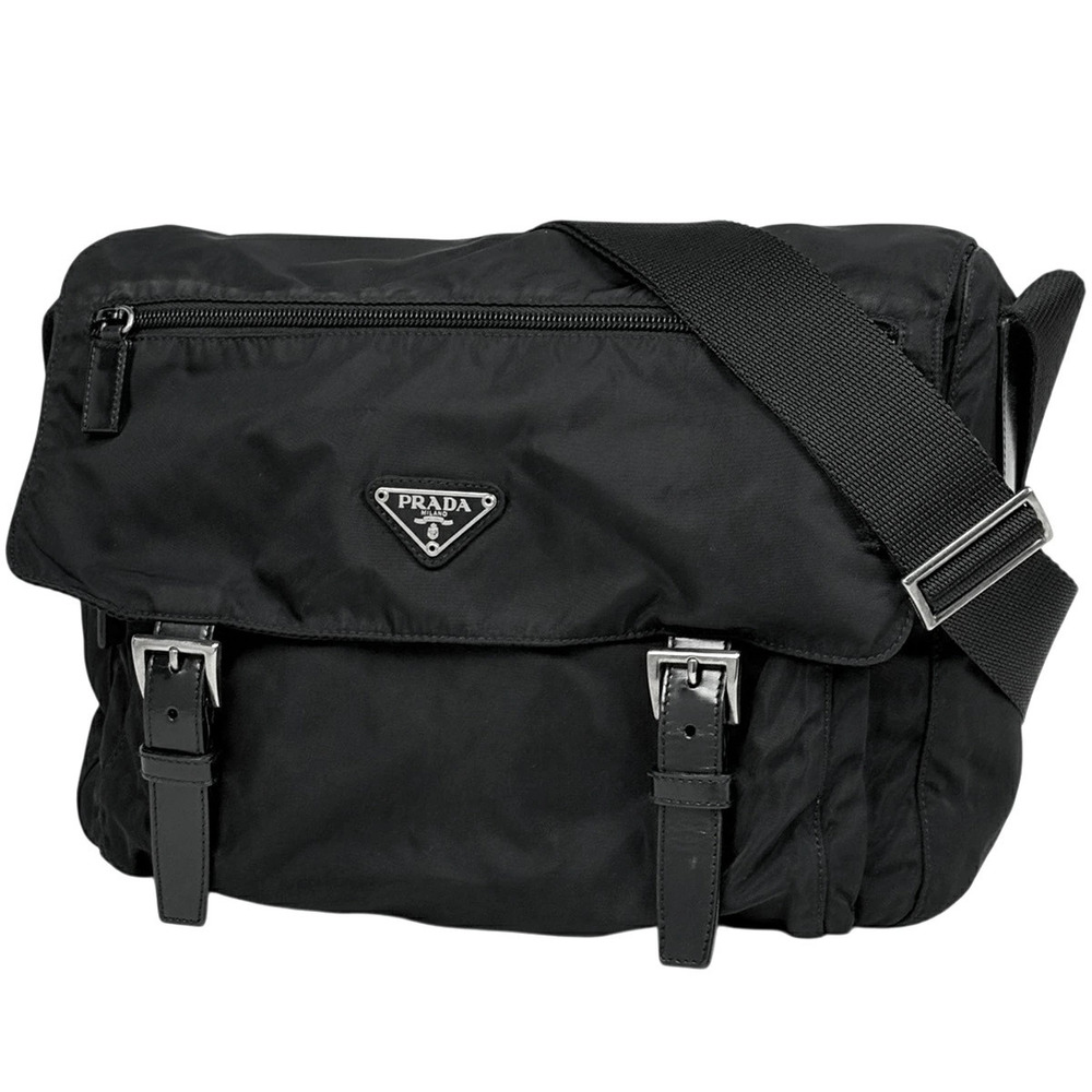 Prada Plate Shoulder Bag Messenger Nero Black